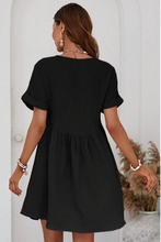 Load image into Gallery viewer, Black Folded Short Sleeve Lace V Neck Mini Dress | Dresses/Mini Dresses
