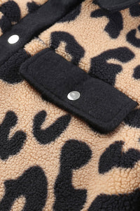 Black Contrast Trimmed Leopard Teddy Shacket | Outerwear/Jackets