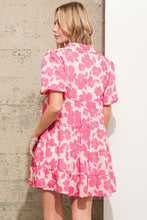 Load image into Gallery viewer, Pink Floral Tiered Puff Sleeve Mini Shirt Dress
