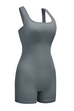 Load image into Gallery viewer, Gray Ribbed Square Neck Padded Sports Romper | Activewear/Yoga Jumpsuits
