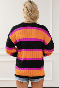 Black Striped Colorblock Drop Shoulder Slouchy Cardigan | Tops/Sweaters & Cardigans