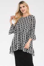 Load image into Gallery viewer, High-Low Top | Full Size Hounds-Tooth Flounce Sleeve
