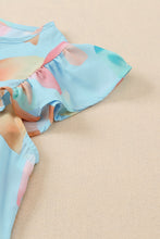 Load image into Gallery viewer, Cap Sleeve Top | Sky Blue Splotches Pattern Ruffled Shift Top
