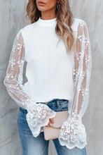 Load image into Gallery viewer, White Lace Sleeve Top | Contrast Lace Mock Neck Blouse
