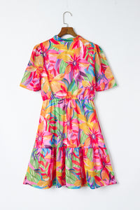 Short Sleeve Dress | Multi-Color Summer Floral Print V Neck