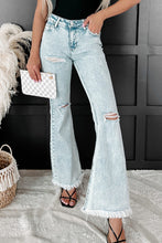 Load image into Gallery viewer, Sky Blue Distressed Acid Wash Flare Jeans | Bottoms/Jeans
