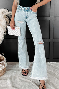 Sky Blue Distressed Acid Wash Flare Jeans | Bottoms/Jeans