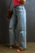 Load image into Gallery viewer, Blue Jeans | Distressed Raw Hem Straight Blue Jeans | Blue Jeans
