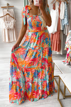 Load image into Gallery viewer, Womens Maxi Dress | Multicolor Vibrant Tropical Print Smocked Ruffle Tiered Maxi Dress | Dresses/Maxi Dresses
