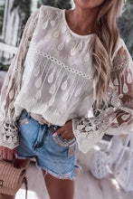 Load image into Gallery viewer, Mesh Blouse | Beige Embroidered Flounce Sleeve Top
