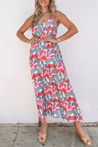 Maxi Dress | Multi-Color Abstract Print Spaghetti Straps