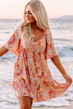 Load image into Gallery viewer, Orange Wide Flutter Sleeve Floral Dress | Dresses/Floral Dresses
