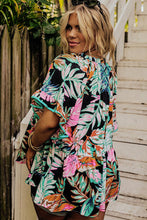 Load image into Gallery viewer, Ruffled Sleeve Top | Black Plus Tropical Print Blouse
