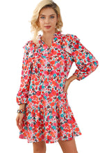 Load image into Gallery viewer, Multicolour Ruffle Split Neck Floral Long Sleeve Dress | Dresses/Floral Dresses
