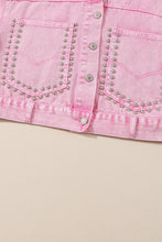 Load image into Gallery viewer, Womens Denim Jacket | Pink Rivet Studded Pocketed Denim Jacket | Outerwear/Denim jackets
