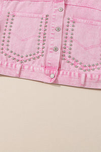 Womens Denim Jacket | Pink Rivet Studded Pocketed Denim Jacket | Outerwear/Denim jackets