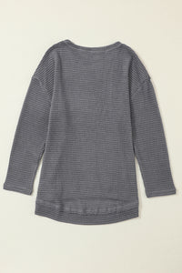 Gray Waffle Knit High Slits Oversized Top | Tops/Long Sleeve Tops