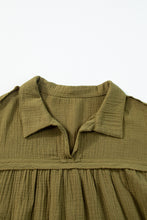 Load image into Gallery viewer, Puff Sleeve Dress | Green Frayed Trim Flared Dress
