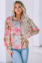 Load image into Gallery viewer, Pink All Floral Puff Sleeve Collared Shirt | Tops/Blouses &amp; Shirts
