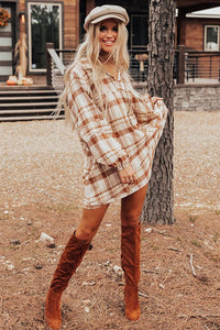 Brown Plaid Print Babydoll Mini Dress | Dresses/Mini Dresses