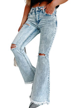 Load image into Gallery viewer, Sky Blue Distressed Acid Wash Flare Jeans | Bottoms/Jeans
