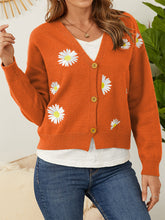 Load image into Gallery viewer, Flower Button Front Dropped Shoulder Cardigan
