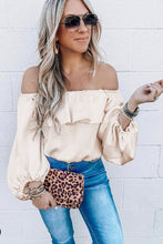 Load image into Gallery viewer, Oatmeal Ruffle Overlay Puff Sleeve Blouse | Tops/Blouses &amp; Shirts
