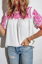 Load image into Gallery viewer, White Embroidered Floral Short Sleeves Shift Top | Tops/Tops &amp; Tees
