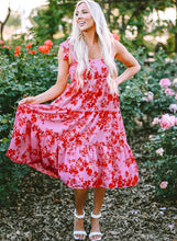 Load image into Gallery viewer, Pink Tie Shoulder Straps Tiered Floral Dress | Dresses/Floral Dresses
