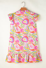 Load image into Gallery viewer, Floral Print Dress | Pink Abstract Flutter Sleeve Buttoned Dress
