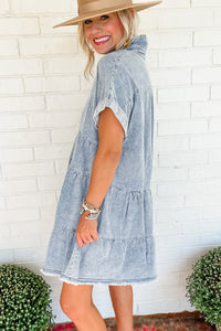 Beau Blue Acid Wash V Neck Tiered Denim Dress | Dresses/Mini Dresses