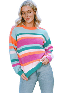 Multicolor Striped Knit Drop Shoulder Puff Sleeve Sweater | Tops/Sweaters & Cardigans