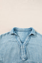 Load image into Gallery viewer, Beau Blue Mineral Wash Crinkle Split Neck Raw Hem Tiered Dress | Dresses/Mini Dresses
