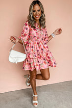 Load image into Gallery viewer, High Waist Mini Dress | Pink Abstract Print Dress
