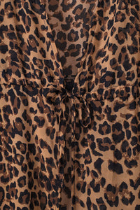 Leopard Print Tie Waist Open Front Kimono Beach Cover Up | Swimwear/Beach Cover-ups