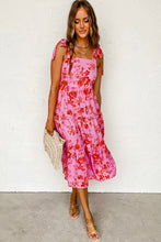 Load image into Gallery viewer, Pink Tie Shoulder Straps Tiered Floral Dress | Dresses/Floral Dresses
