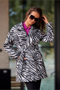 Zebra Print Italian Coat Wide Belt