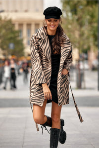 Zebra Print Italian Coat Wide Belt