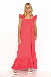 Ruffle Sleeve Maxi Dress | Side Slip Pockets