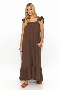 Ruffle Sleeve Maxi Dress | Side Slip Pockets