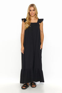 Ruffle Sleeve Maxi Dress | Side Slip Pockets