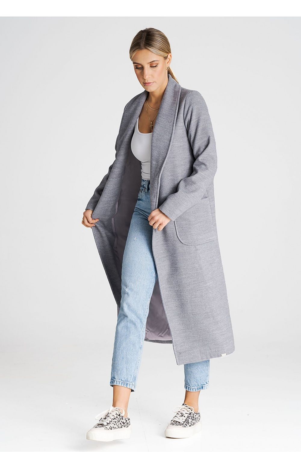 Belted Gray Long Coat