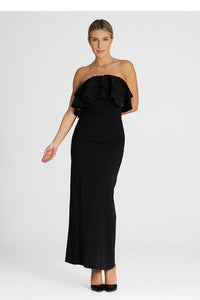 Elegant Maxi Dress with Double Ruffle Neckline