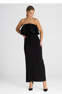 Elegant Maxi Dress with Double Ruffle Neckline