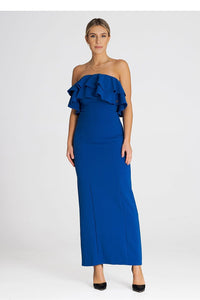 Elegant Maxi Dress with Double Ruffle Neckline