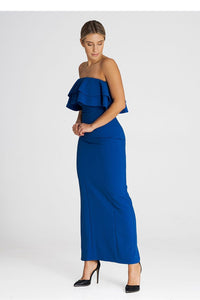 Elegant Maxi Dress with Double Ruffle Neckline