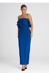 Elegant Maxi Dress with Double Ruffle Neckline