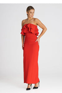 Elegant Maxi Dress with Double Ruffle Neckline