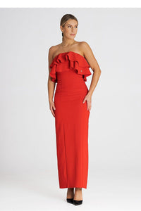 Elegant Maxi Dress with Double Ruffle Neckline