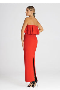 Elegant Maxi Dress with Double Ruffle Neckline